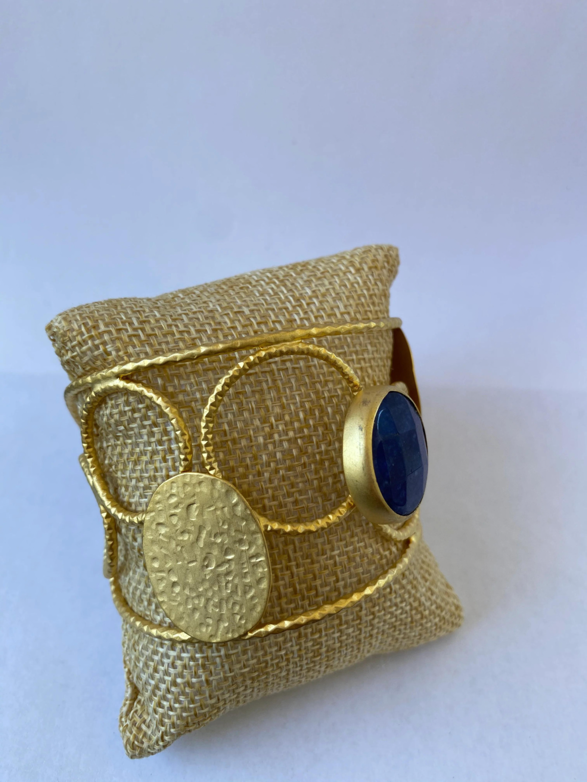 Bracelet - 24k gold plated cuff with Lapis Lazuli stone