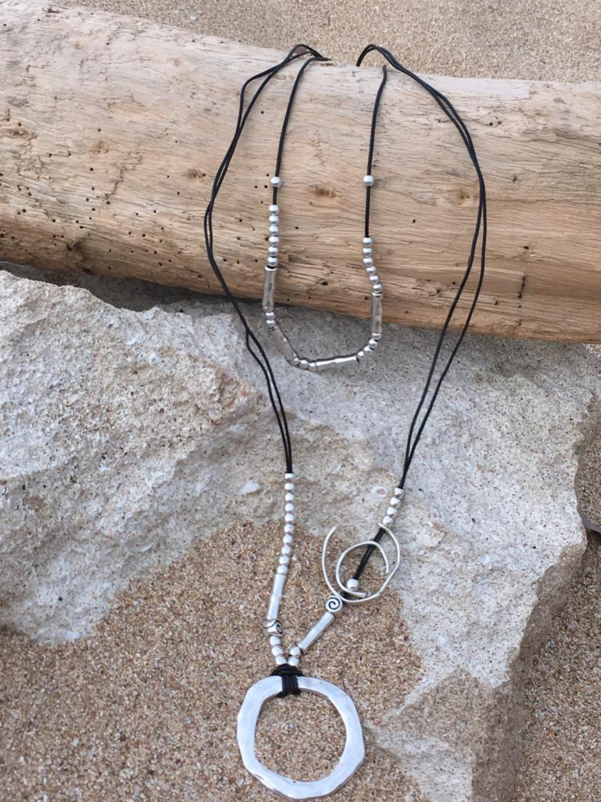 Black Leather Necklace with Silver Plated Zamak