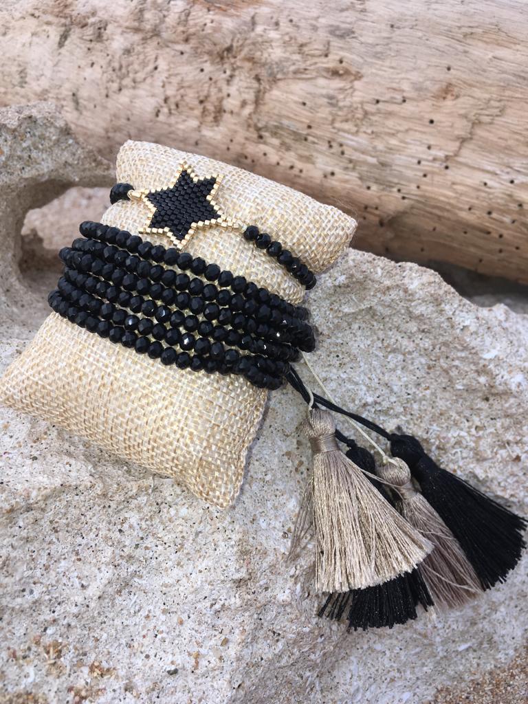 Bracelet - Black Agate crystal beads with Tassel