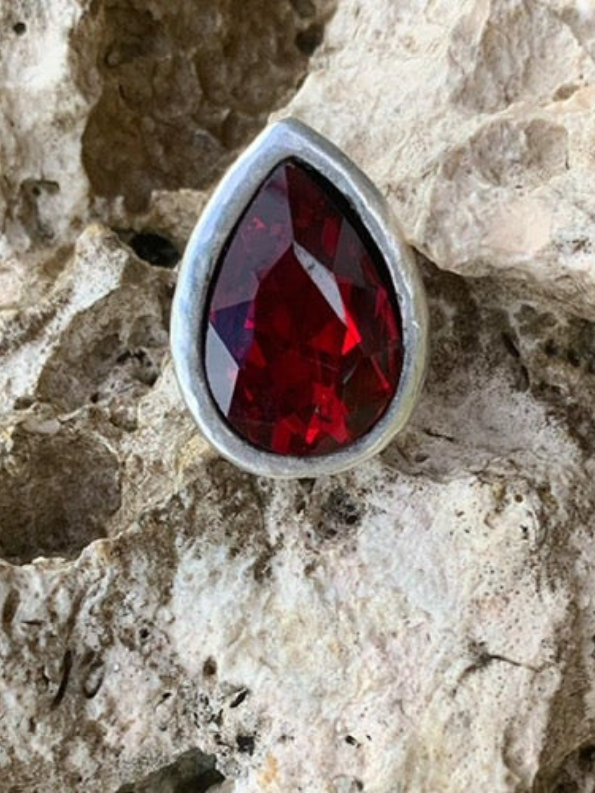 Ring - Adjustable with red crystal stone