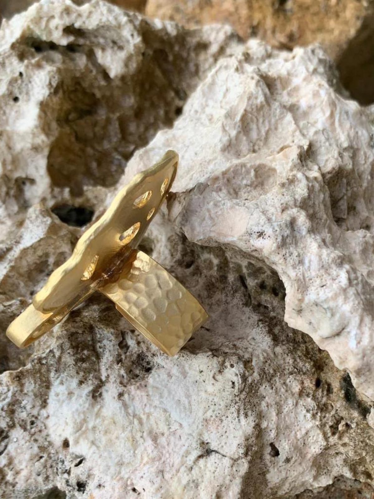 Ring - Adjustable Gold Plated with black crystal stones