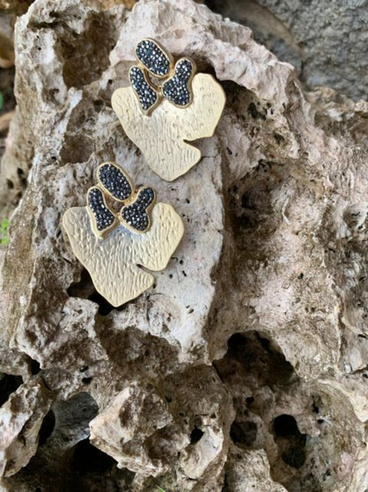 Earring - 24 Gold Plated  with black  crystal stone