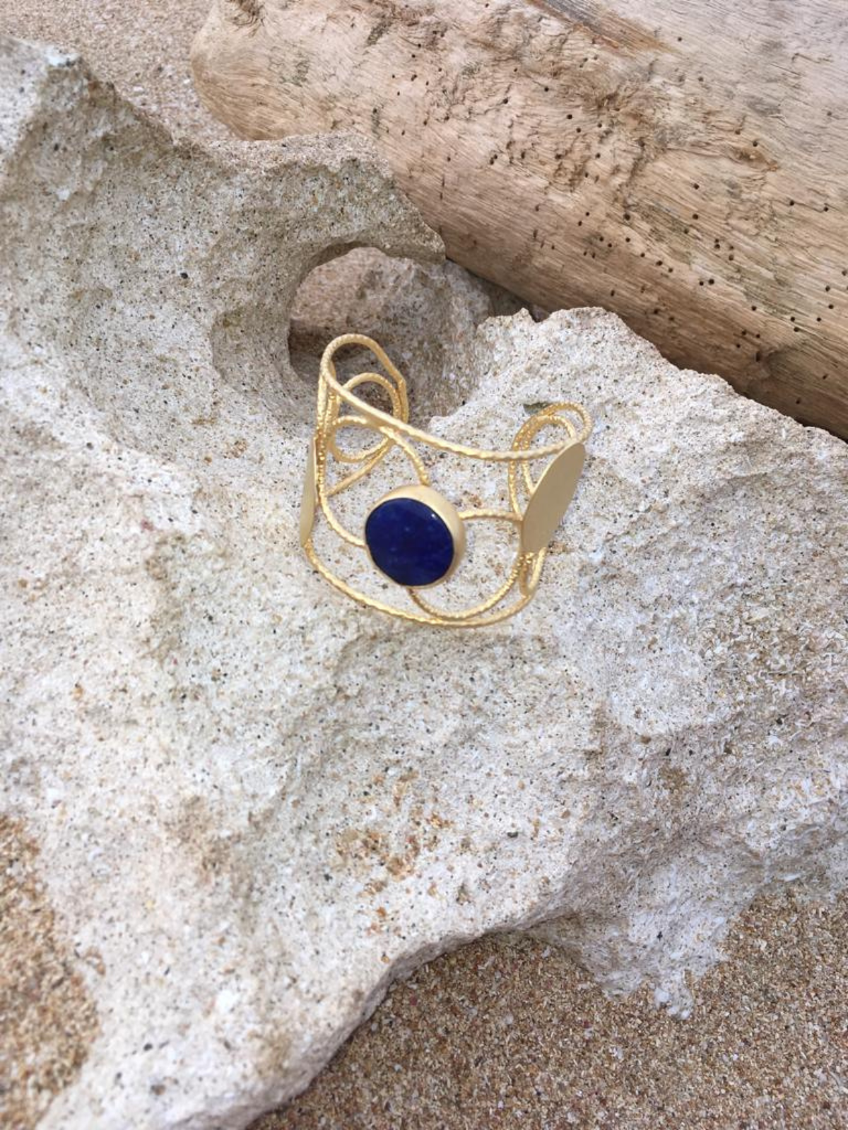 Bracelet - 24k gold plated cuff with Lapis Lazuli stone