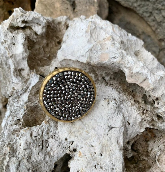 Ring -Adjustable Gold Plated with black crystal stone